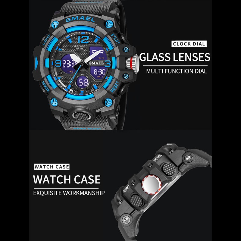 Sports Watch Military Watch Men Alarm Watch Stopwatch LED Backlight Digital Dual Time Display 8008 Men's Watches Waterproof