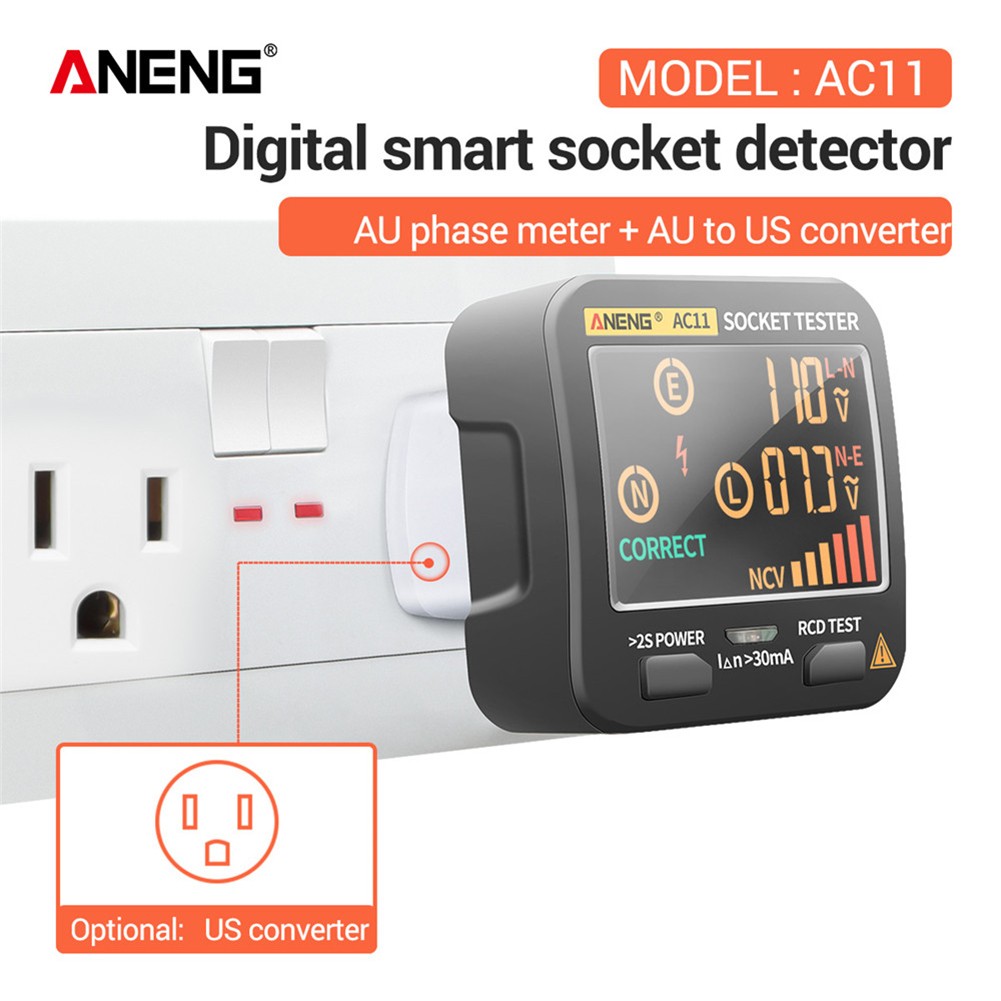 ANENG AC11 Digital Smart Socket Test Circuit Polarity Phase Check Voltage Plug Outlet Switch Detector US/UK/EU/AU Plug