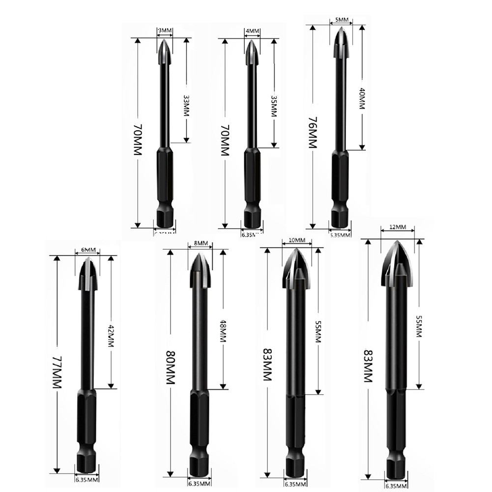 3/4/5/6/8/10mm Drill Bit Set DIY Ceramic Cup Cross Hex Seat Drill Bits Hole Opener Craft Woodworking Drill Repair Tool