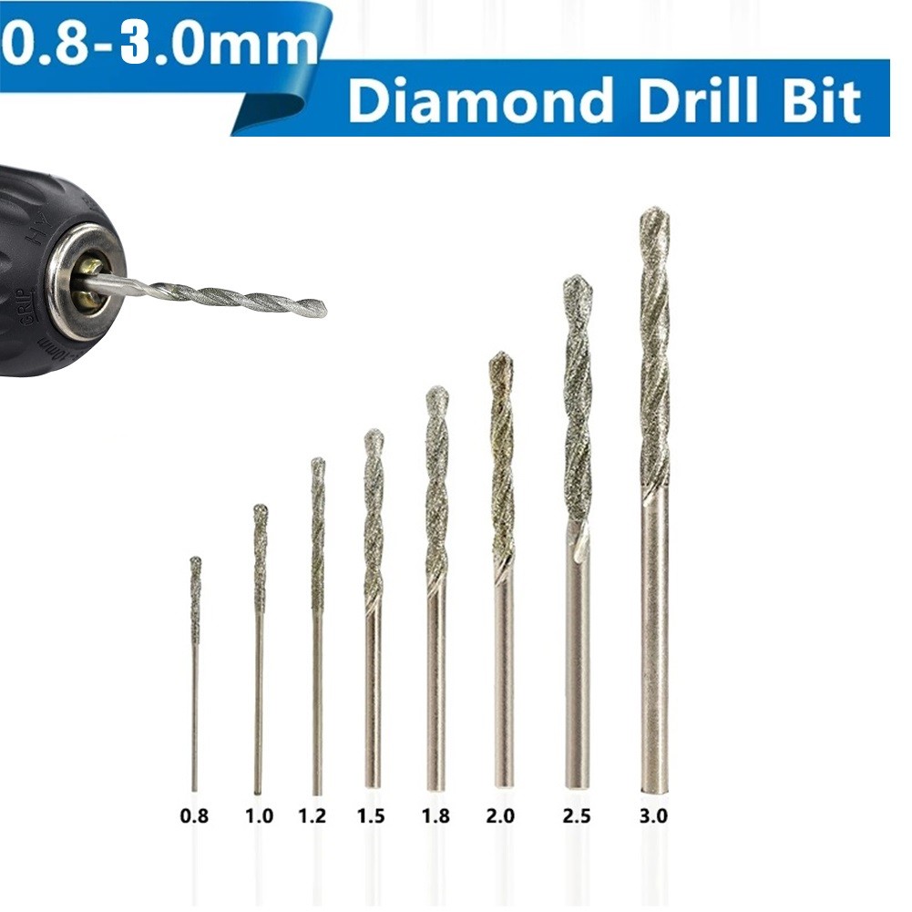 8pcs Diamond Coated Twist Drill Bit 0.8-3.0mm Gun Drill Bit for Glass Tile Stone Hole Cutter for Glass Jewelry Tile Stone