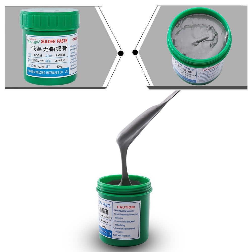 SD-528 Soldering Paste Low Temperature No Clean SMT Lead Free LED SMT Sn42Bi58 + Scraper SMD BGA Soldering Flux Sn42/Bi58 200g or 500g