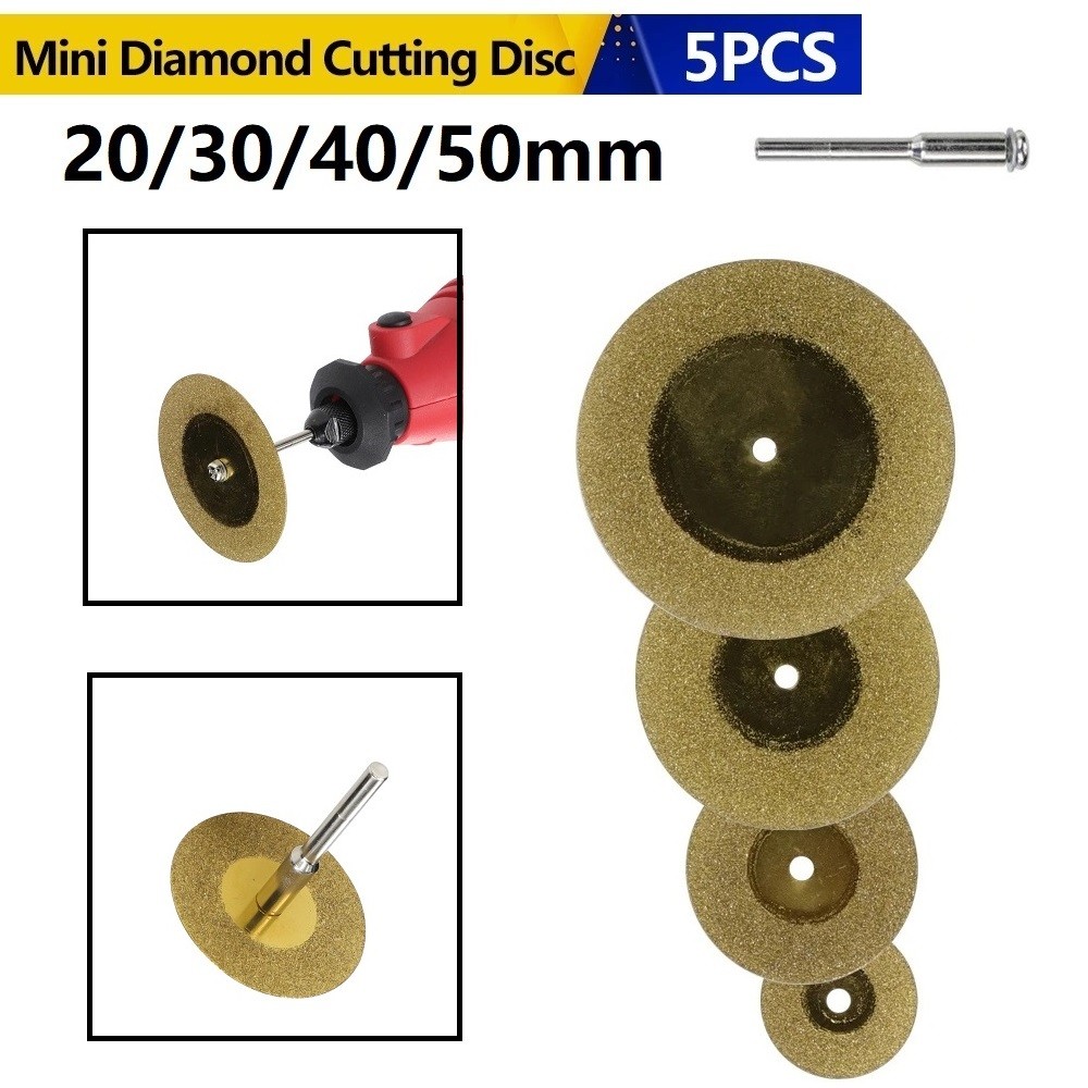 5pcs 20/30/40/50mm Diamond Cutting Discs + 1 Connecting Rod Dremel Accessories Abrasive Rotary Tool Metal Cutting