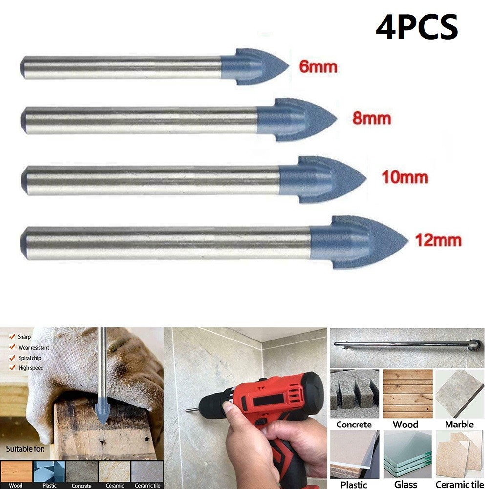 4/5pcs Glass Drill Bits Marble Porcelain Spear Head Ceramic Drill Bits Set Spade Drill Bit Saws 6/8/10/12mm