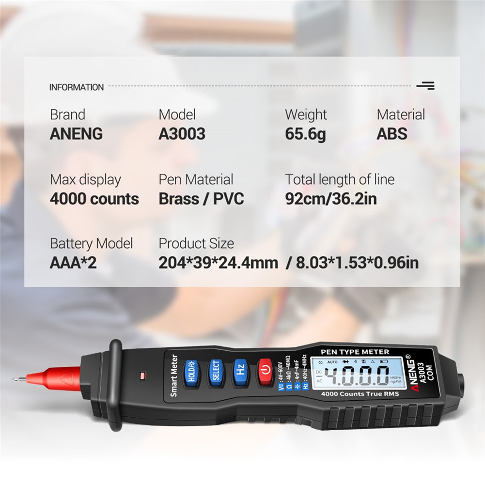 ANENG A3003 Digital Multimeter Pen Professional 4000 Counts Smart Meter With NCV AC/DC Voltage Resistance Capacitance Test