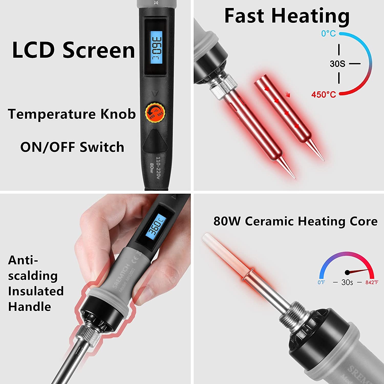 Soldering Iron Kit 80W LCD Digital Welding Gun With ON/OFF Switch LCD Digital Welding Soldering Electronics Pump Set Soldering Tool