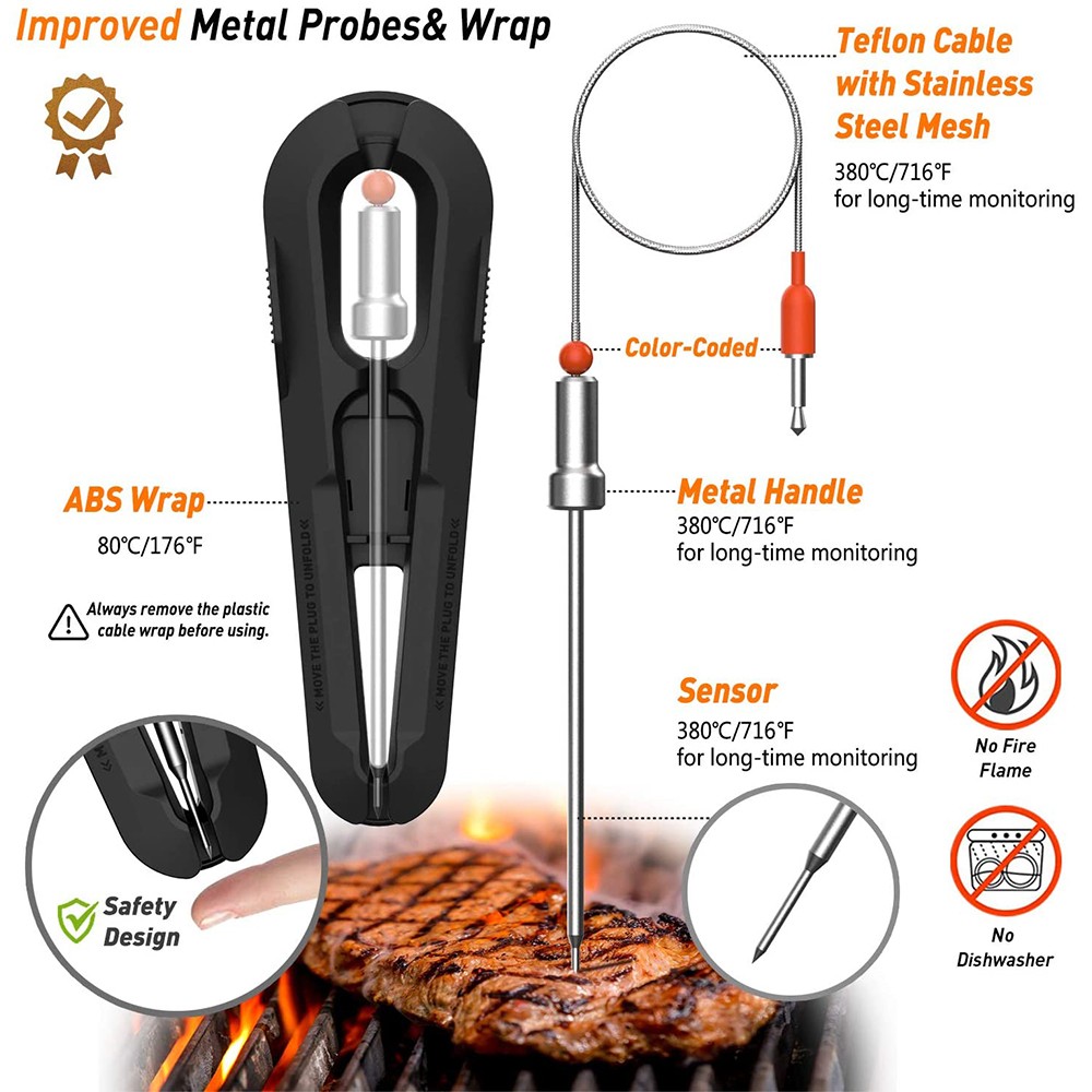 AidMax WR01 Digital Wireless BBQ Meat Thermometer BBQ Oven Thermomet with Stainless Steel Probe Cooking Kitchen Thermometer