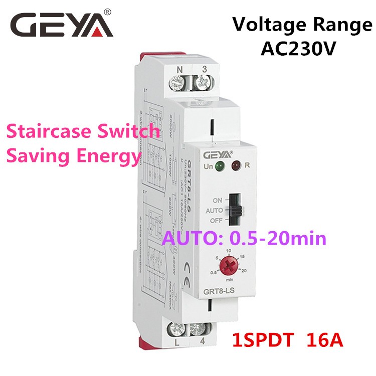 Free Shipping GEYA GRT8-LS Din Rail Stair Lighting Switch Timer Switch 230VAC 16A 0.5-20 Minutes Delay Off Relay Light Switch