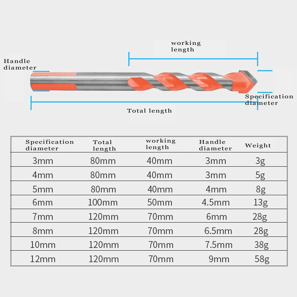 10pcs Brill Bits Multi-material Triangle Drill Bit Set Diamond for Tile Concrete Brick Glass Plastic Wood Stone 3-12mm