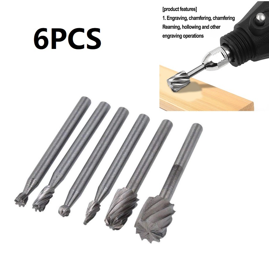 6pcs HSS Rotary Tool Multi Burr Router Router Bit Mill Cutter Attachment Drill Bits For Metal Milling Rotary Power Tools