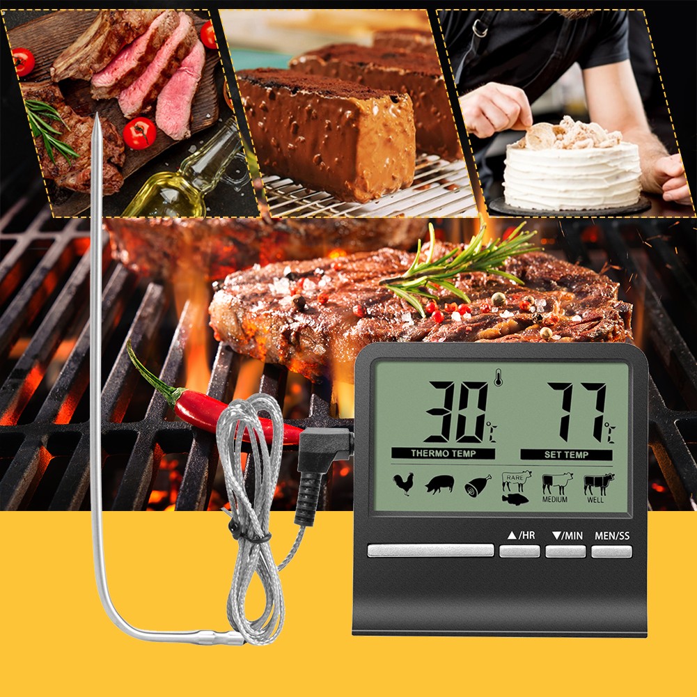 Digital Kitchen Thermometer LCD Display Long Probe for BBQ Oven Food Meat Cooking Alarm Timer Measuring Tools