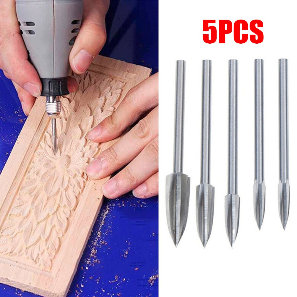 5pcs/set Wood Carving Engraving Drill Bit Milling Cutter Carving Root Woodworking Tools Carbide Milling Drill Bit Carving