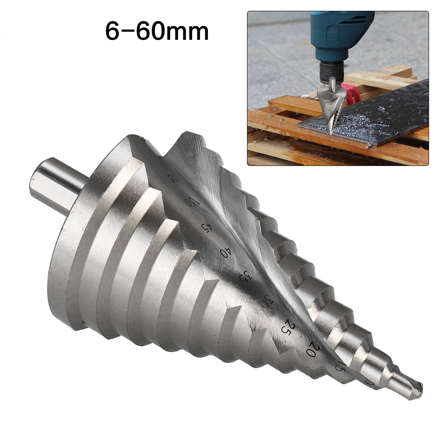 6-60mm Step Drill Pagoda Drill Spiral Multifunction Twist Drill Power Tool Spiral Groove Metal Steel Lathe Power Tool