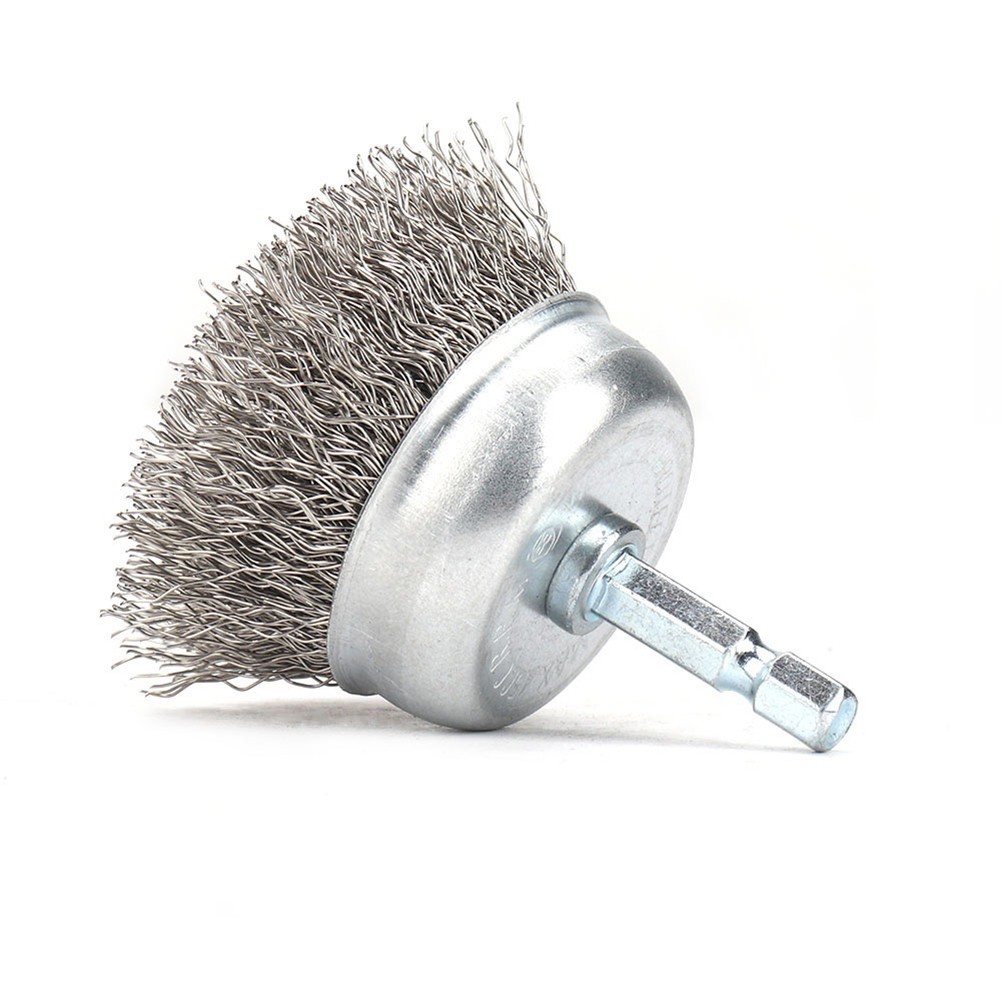 50mm Steel Wire Wheel Brush for Drill Rotary Tool Rust Removal Metal Polishing Stainless Steel Wire Brush Silver Length 60mm