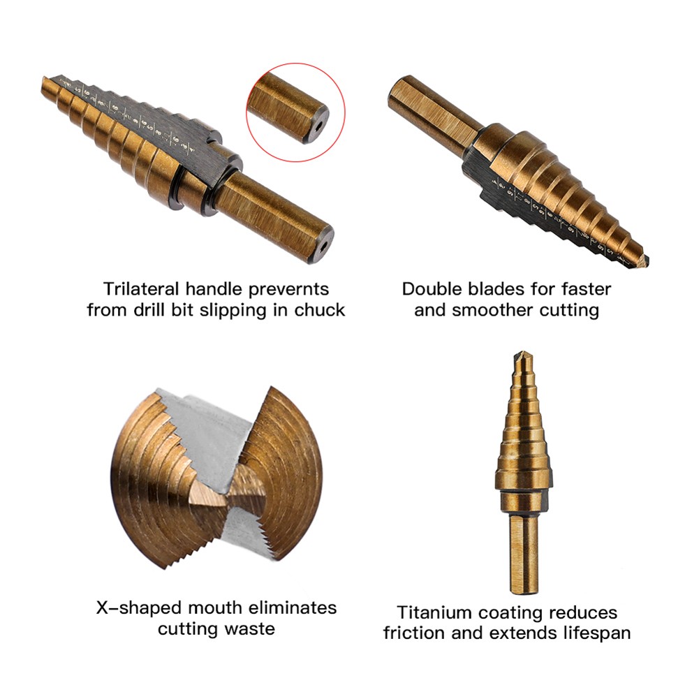 5pcs HSS 4241 Cobalt Multi Hole Step Drill Bit Set Drill Tool for Metal Wood Step Cone Drill Punch Accurate Positioning