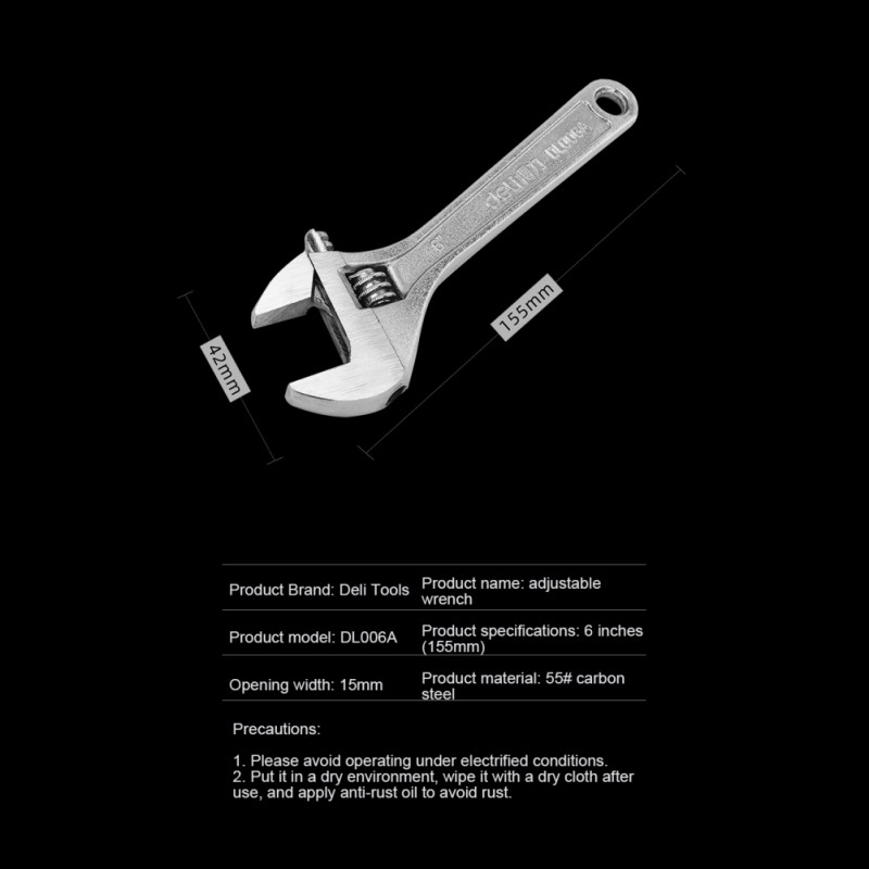 Deli Universal Spanner 6" 8" 10" 12" Multifunctional Wrench Aluminum Alloy Large Open Wrench Universal Spanner Repair Tool