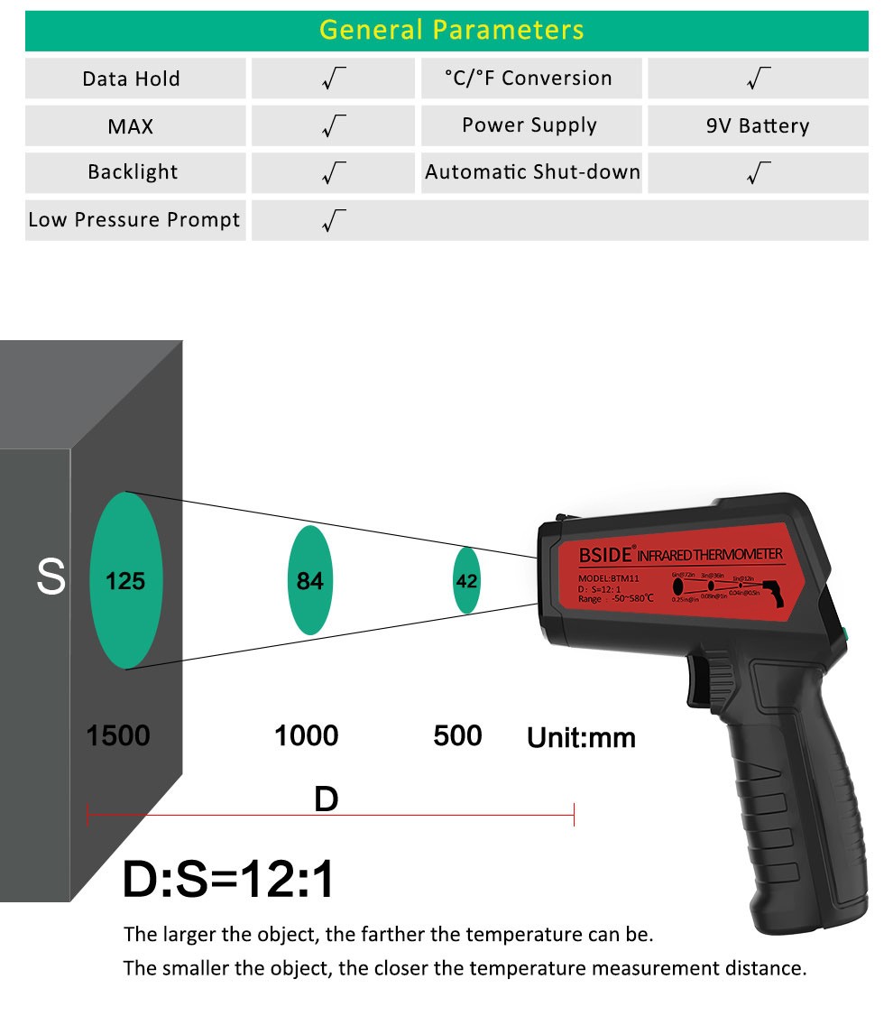 BSIDE Infrared Thermometer Professional Digital IR-LCD Color Thermometer -50~580 Non-Contact Laser Thermometer Thermometer