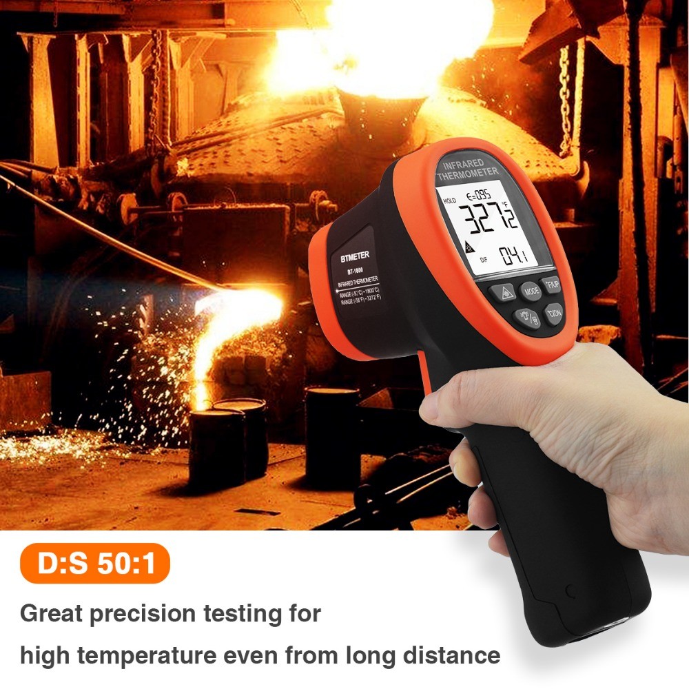 BTMETER BT-1800 Digital Infrared Thermometer 50:1 Non-contact Thermometer Infrared Laser High Temperature Test Gun -58°F~3272°F