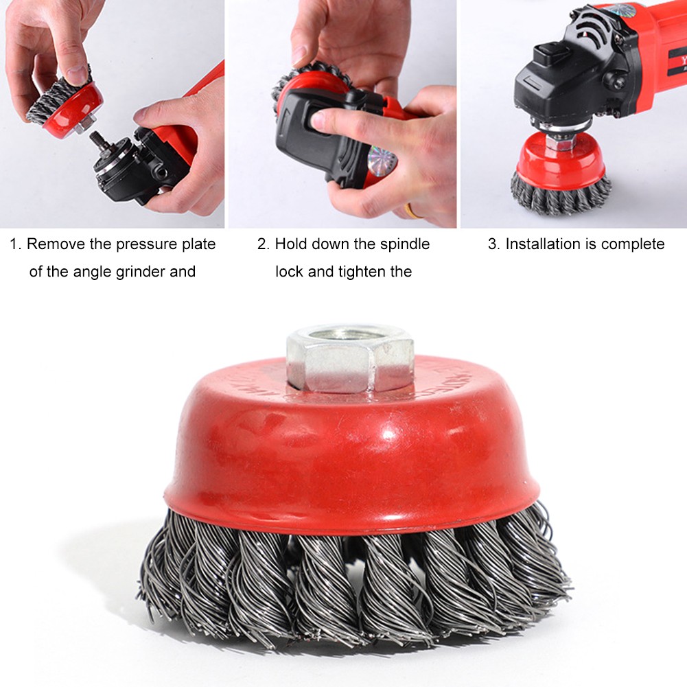 4pcs Rotary Twisted Knot Flat Cup Wheel Steel Wire Brush for Angle Grinder Rust Paint Removal Steel Wire Brush