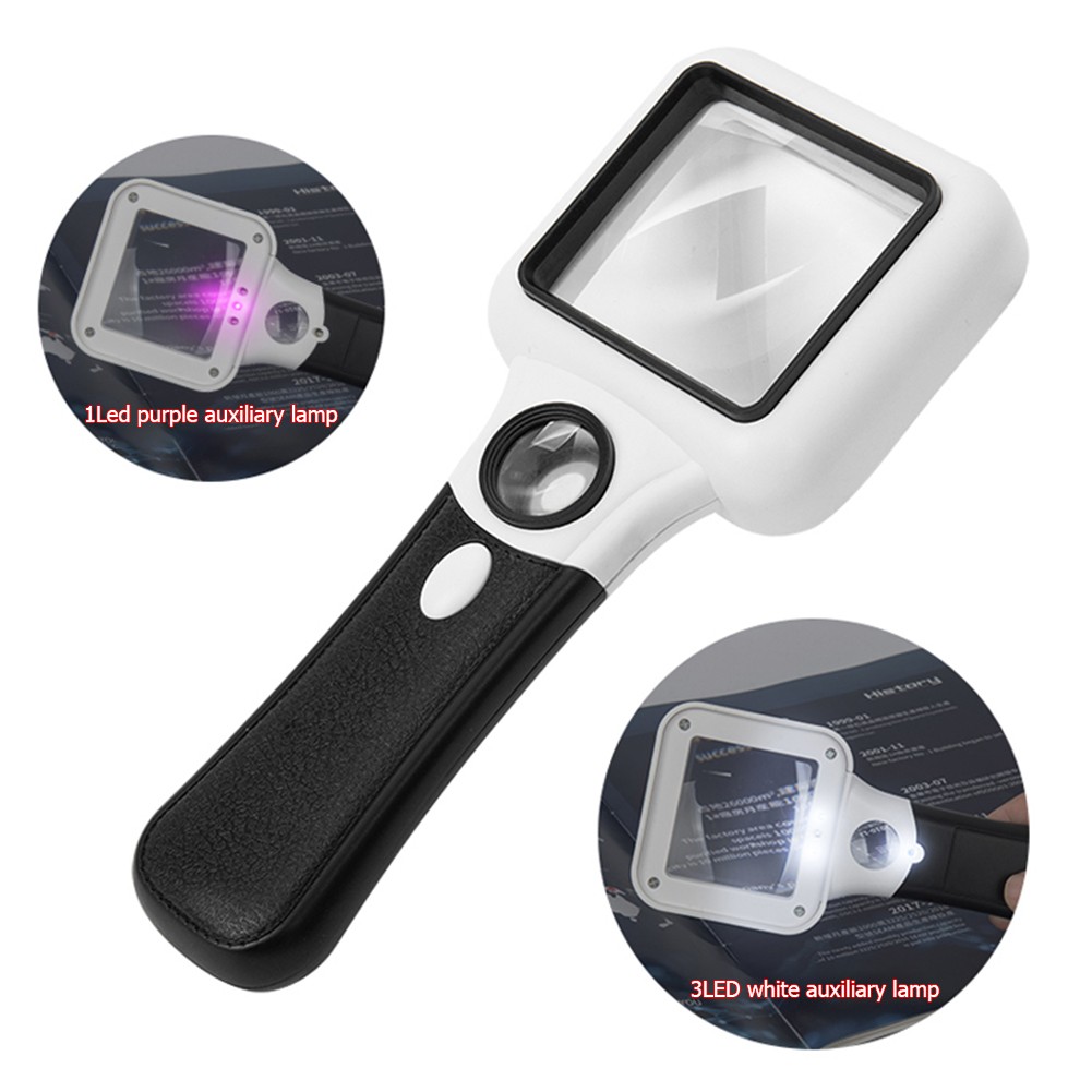 5x 45x Illuminated Magnifier with 3LED+UV Reading Lamp Magnification Loupe Glass Jewelry Banknote Inspection Handheld Tool