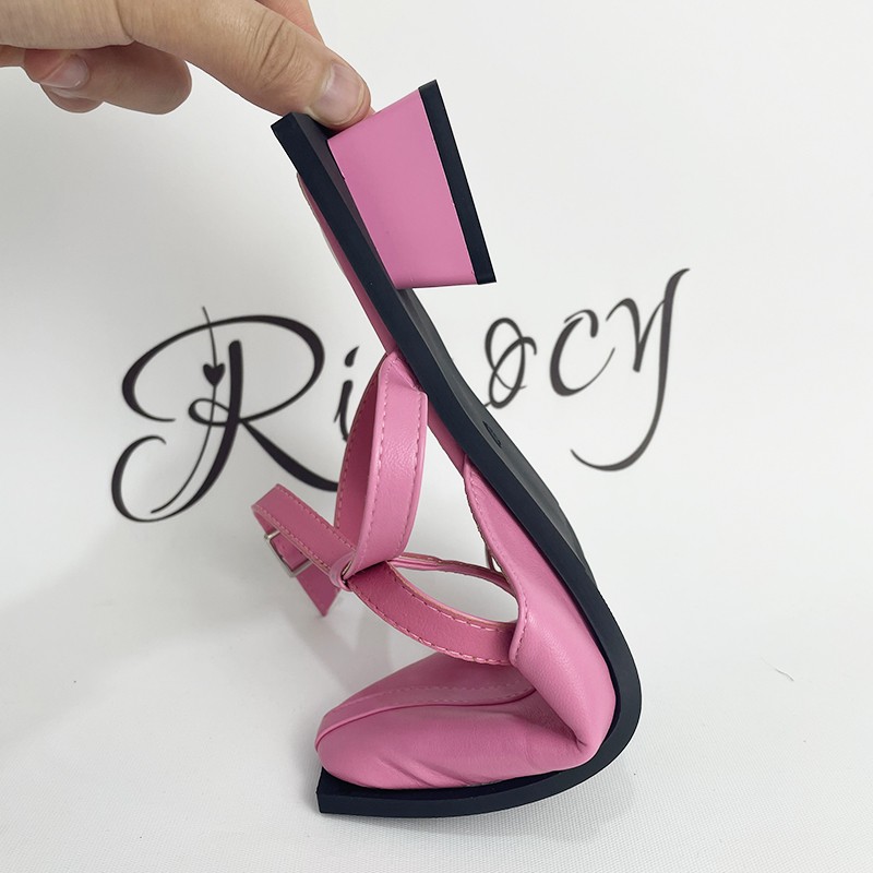 Rimocy Women's Brand Design T-Strap Pumps Summer 2022 PU Square Toe Mid Cake Boxes Woman Mixed Colors Sandalias Mujer Black