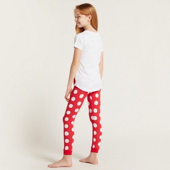 Disney Minnie Mouse Print T-shirt and All-Over Printed Pyjamas Set