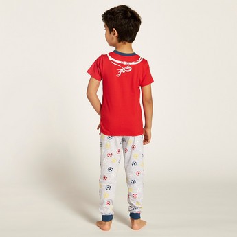 Juniors Football Theme T-shirt and Printed Pyjama Set