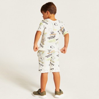 Snoopy Print Crew Neck T-shirt and Shorts Set