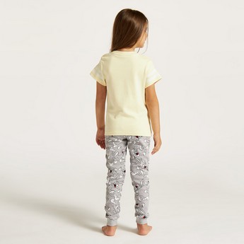 Looney Tunes Print Crew Neck T-shirt and Pyjama Set