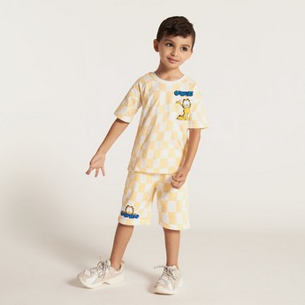 Garfield Print Round Neck T-shirt and Shorts Set