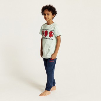 Spider-Man Print Crew Neck T-shirt and Pyjama Set