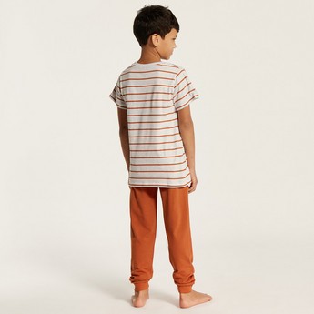 Juniors Striped Round Neck T-shirt and Full Length Pyjama Set