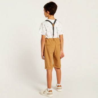 Juniors Printed Round Neck T-shirt and Shorts with Suspenders