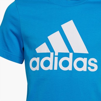 adidas Logo Print Crew Neck T-shirt with Short Sleeves