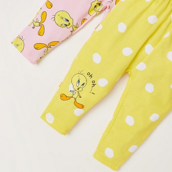 Tweety Print Leggings with Elasticated Waistband - Set of 2