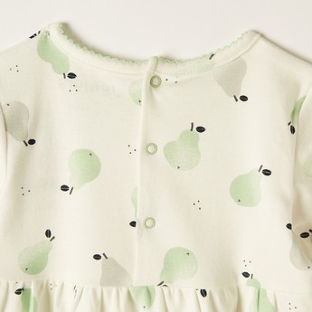 Juniors Pear Print Dress with Round Neck and Short Sleeves