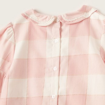 Giggles Checked Blouse with Short Sleeves and Bow Detail