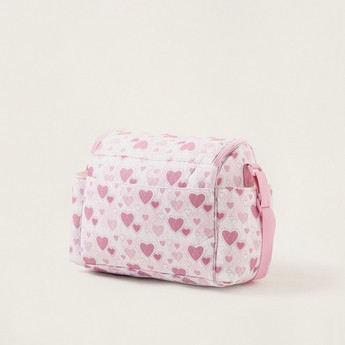 Juniors Heart Print Diaper Bag with Zip Closure