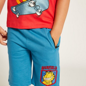 Garfield Print Crew Neck T-shirt and Shorts Set