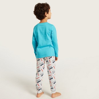 Juniors Graphic Print T-shirt and All-Over Printed Pyjamas Set