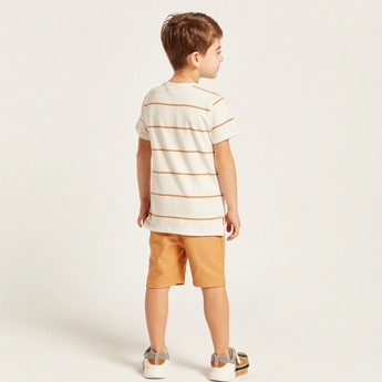 Striped Henley Neck T-shirt and Shorts Set