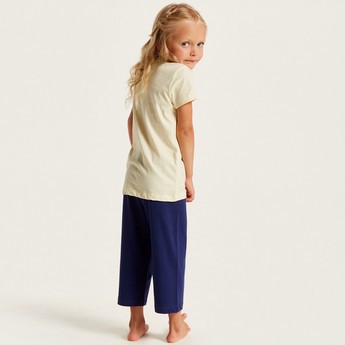 Juniors Printed Crew Neck T-shirt and Pyjama Set