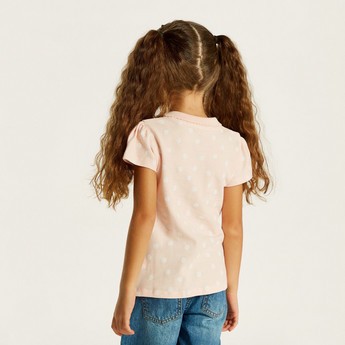 Juniors Polka Dot Print Polo T-shirt with Short Sleeves and Ruffle Detail