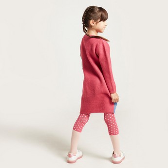 Juniors Graphic Print Sweater Dress with Leggings