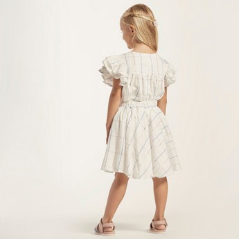 Checked Ruffled Sleeves Top and Skirt Set