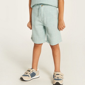 Checked Crew Neckline T-shirt and Mid-Rise Shorts Set