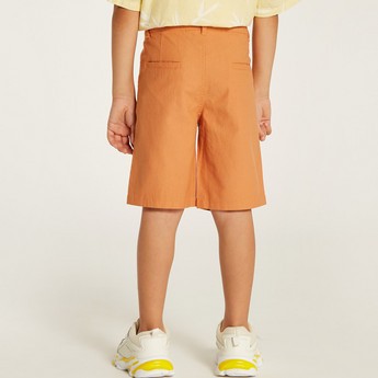 Juniors Solid Mid-Rise Shorts with Button Closure and Pockets