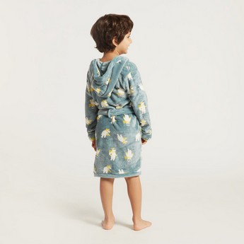 Juniors All-Over Printed Bathrobe with Long Sleeves and Pockets