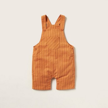 Juniors Solid Shirt with Striped Dungarees and Bow Detail