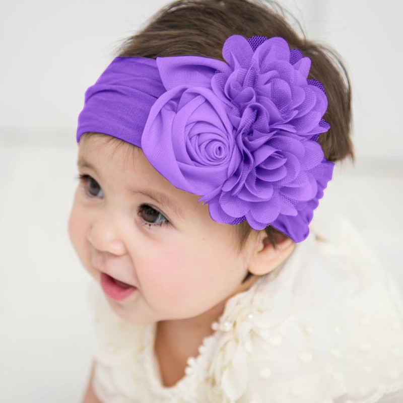 Kids Headwear Soft Stretch Satin Flower Headband Wide Knot Nylon Twill Wraps Turban Girls Headwear Photo Props