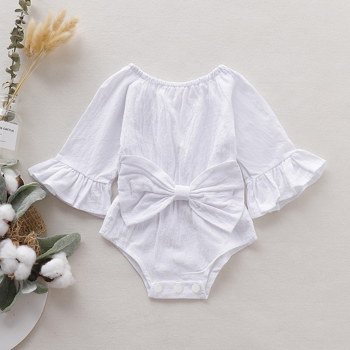 Baby clothes baby girls romper long sleeves with big bow comfy jumpsuit for newborn baby